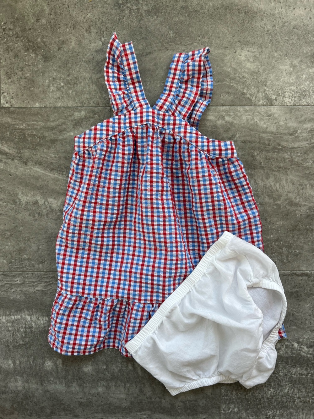 Girls' Red & Blue Gingham Sundress with White Undershirt